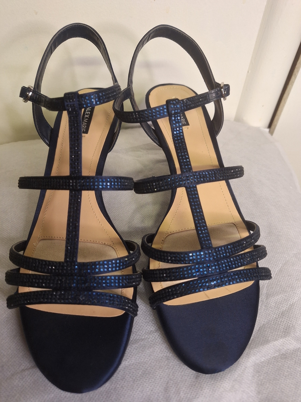 Alex Marie Navy Strappy T-Bar Heeled Sandals